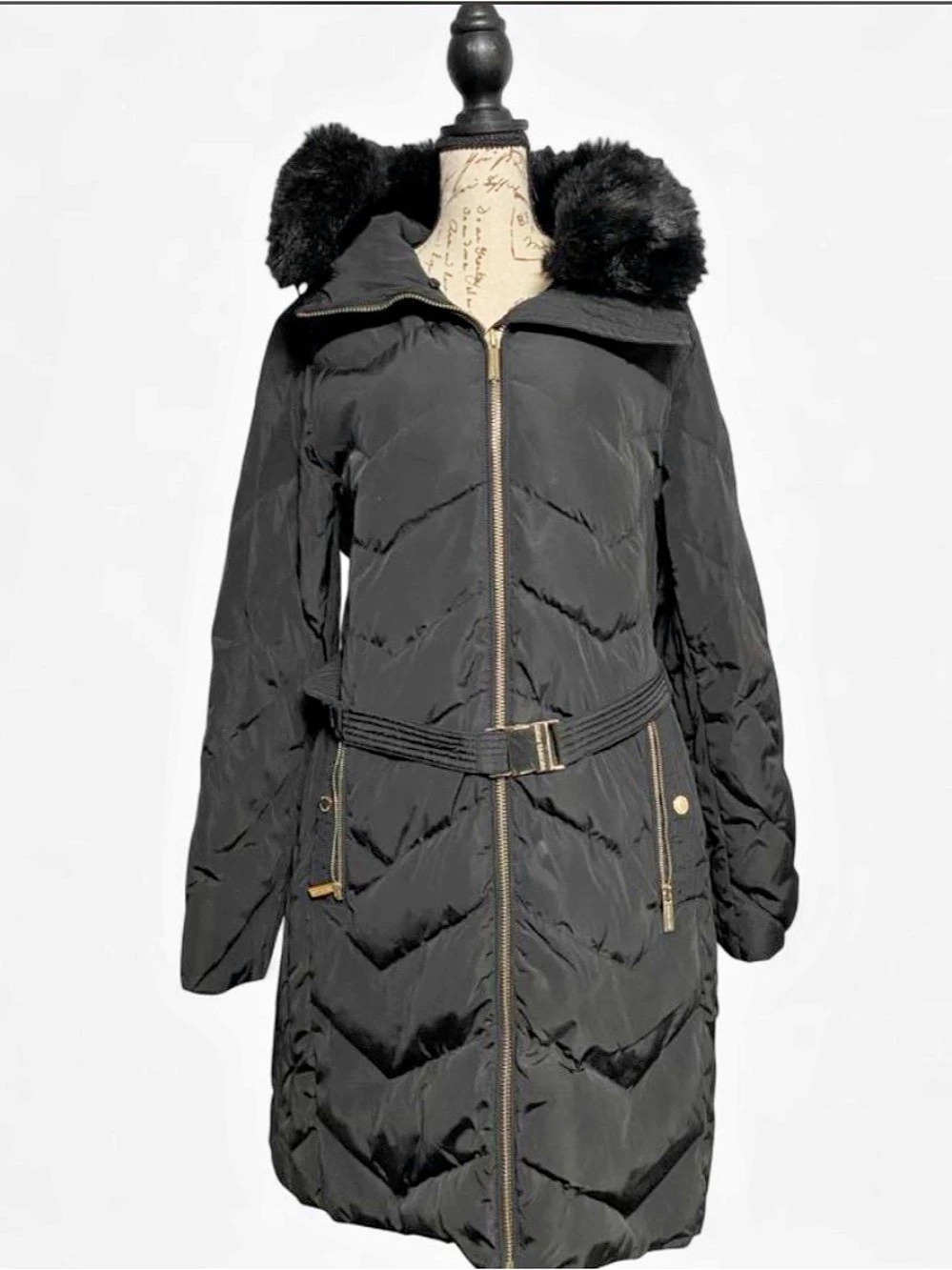 Michael Kors Women's Black Quilted Faux Fur Puffer Coat XL
